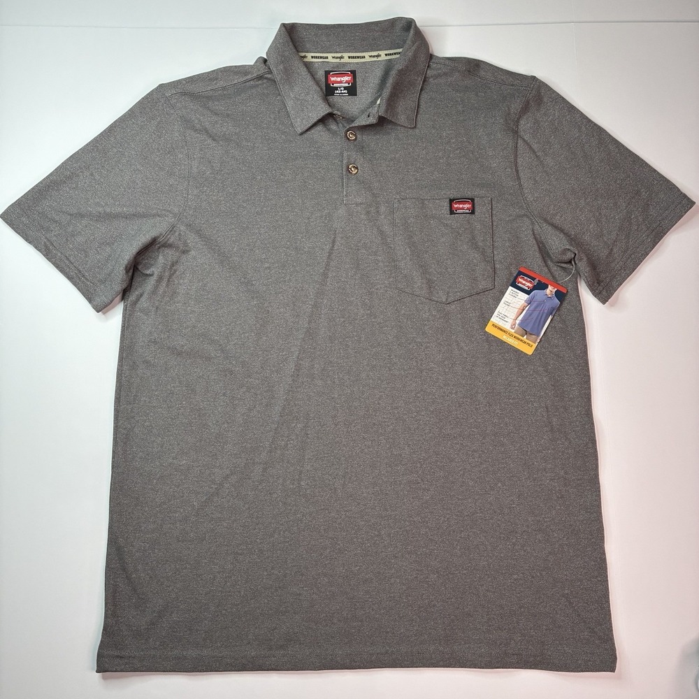 Wrangler Workwear Performance Flex Polo Shirt Men's Size L (42-44) Gray Pocket